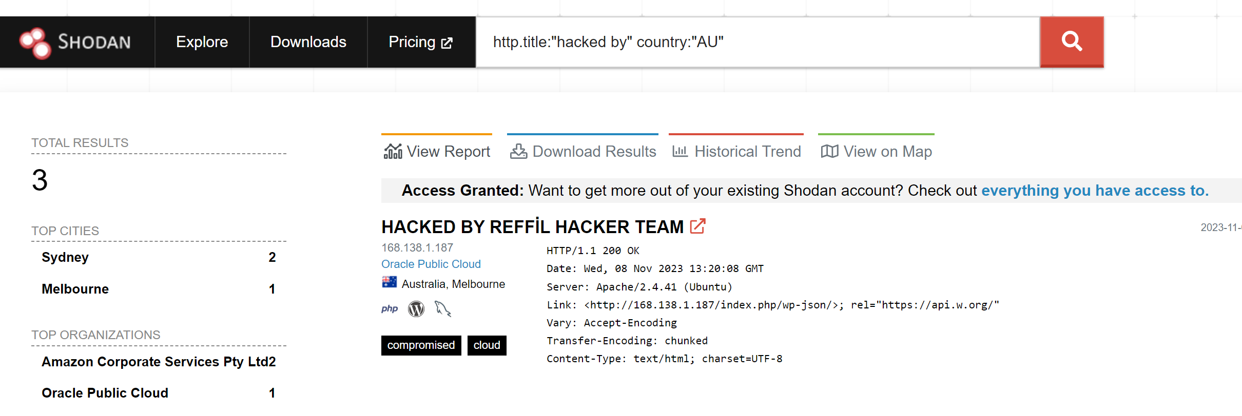 http.title:&ldquo;hacked by&rdquo; country:&ldquo;AU&rdquo;